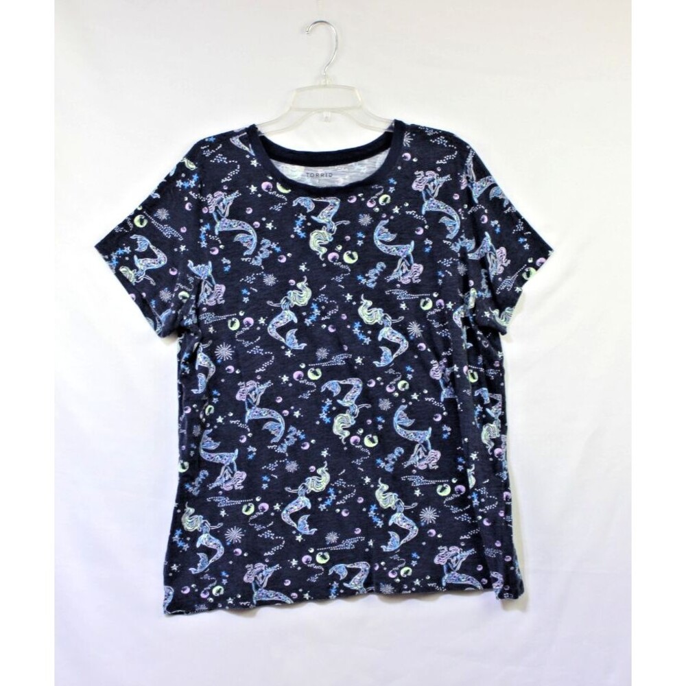 Torrid 2X T-Shirt Mermaids Navy Blue Multicolor Soft Classic Fit  Knit